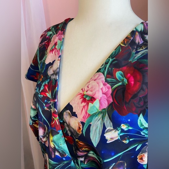 NWT Alexia Admor LUCIANA DRESS V-Neck Multi Floral Short Sleeve Flare Mini :BB71 - Picture 5 of 12